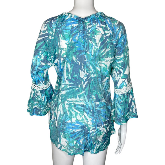 Ava & Grace Shirt Womens Small Blue White Floral Botanical Tunic Boho Peasant - Picture 4 of 9
